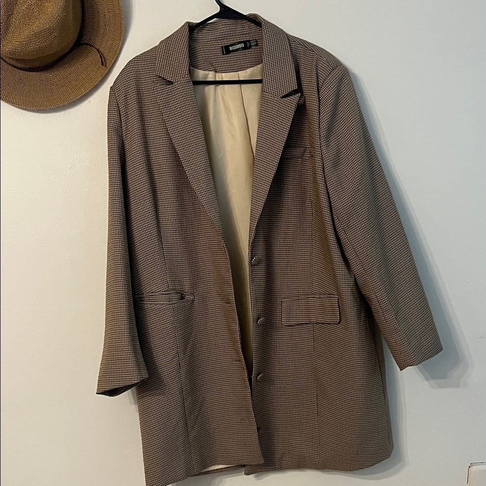 Missguided + Brown Taupe Check Single-Breasted Trench Coat